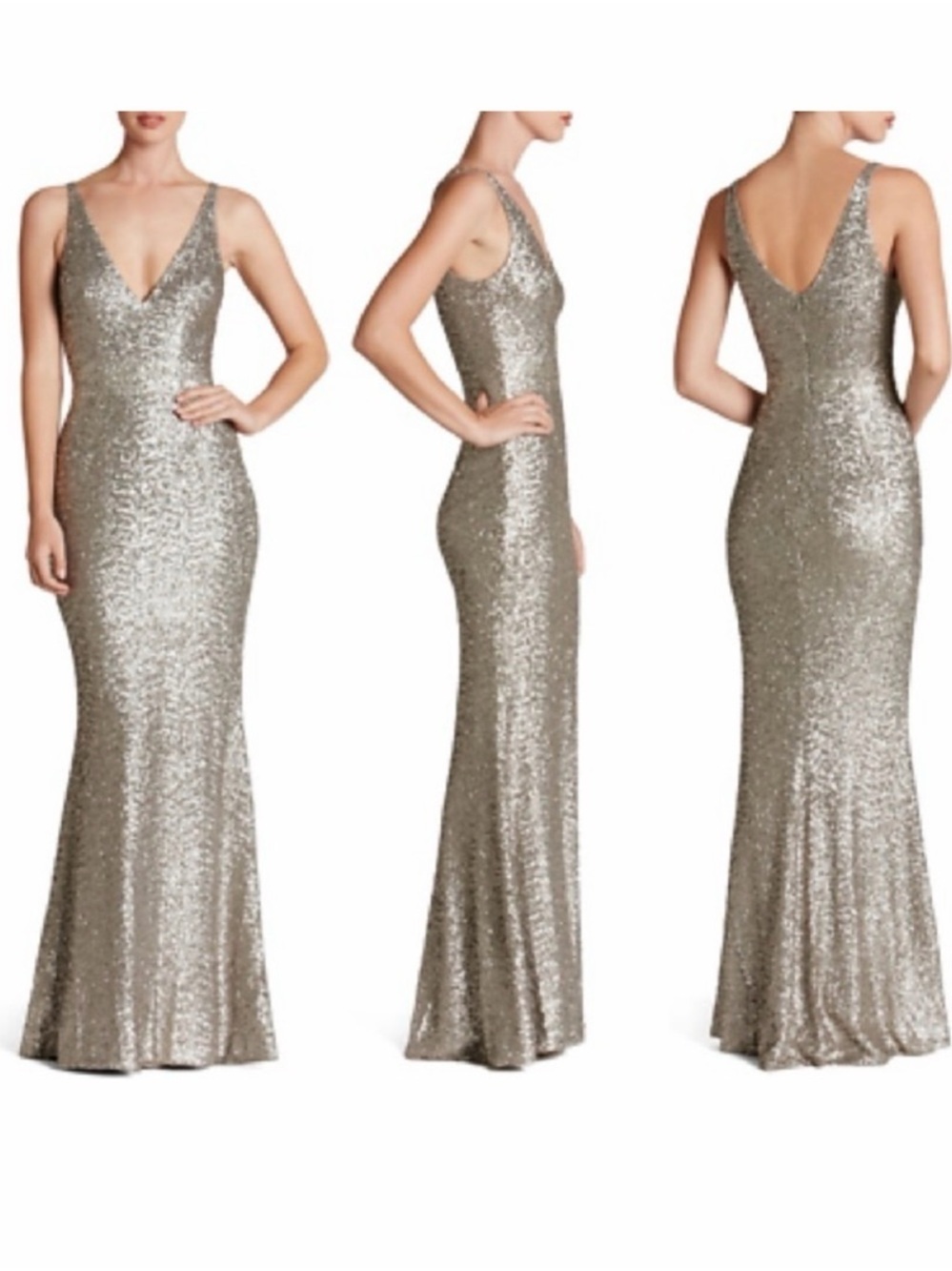 Dress the Population Harper Silver Sequin Mermaid Gown XS Formal Maxi